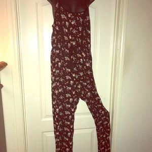 Spaghetti strapped floral jumpsuit.